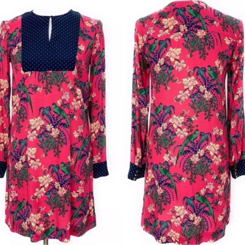 Maeve‎ by ANTHROPOLOGIE Vibrant Pink Floral Long Sleeve Dress